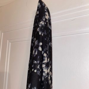 Black Scarf W/ White & Grey Flowers